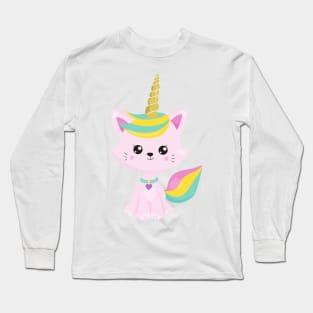 Unicorn Cat, Cute Cat, Little Cat, Pink Cat, Kitty Long Sleeve T-Shirt